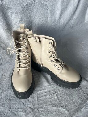 Forever 21 Cream Platform Combat Booties